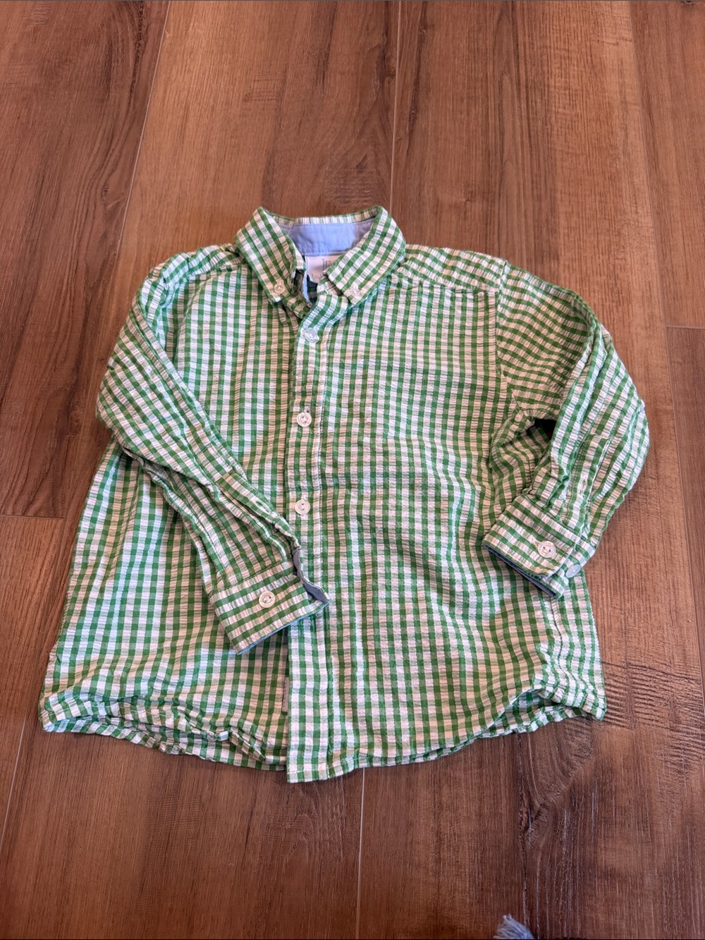 Little English long sleeve Green and White Gingham Button-Up Shirt size 4